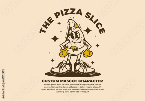 Vintage mascot character of pizza slice