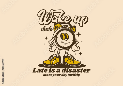 Vintage mascot character of alarm clock