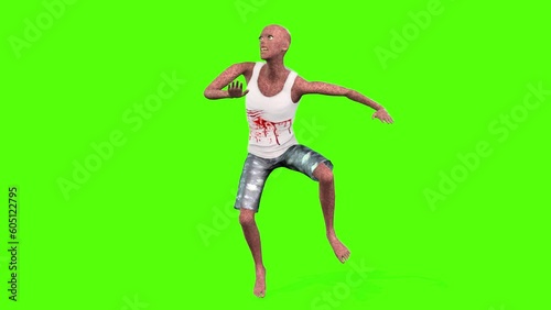 Zombie Shake fence Green Screen Animation 3D Rendering.