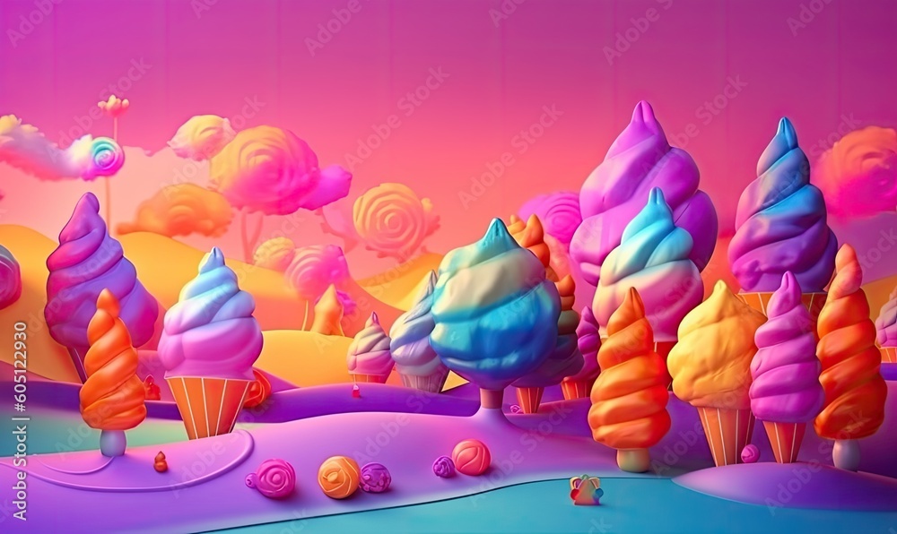 Magical ice cream mountains: A colorful fantasy landscape Creating using generative AI tools