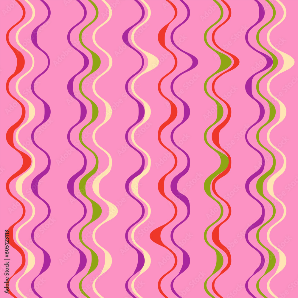 Geometric retro seamless pattern with abstract waves. Vector background. Background colorful illustration for fabric, paper, banner, invitations.
