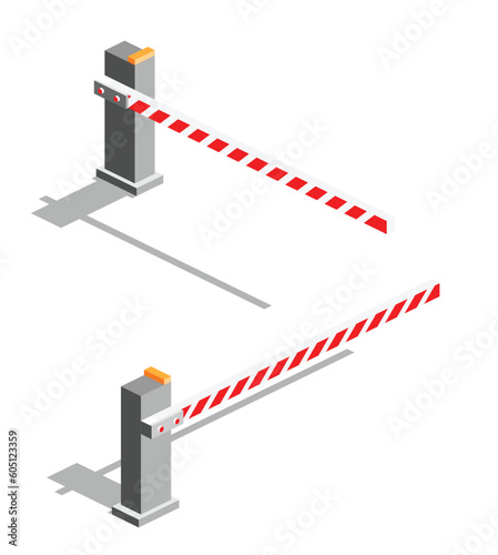 Isometric Automatic Barrier. Icons Set. Objects Isolated on White.