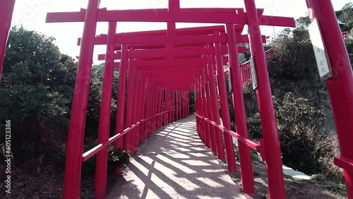 元乃隅神社の鳥居をくぐる