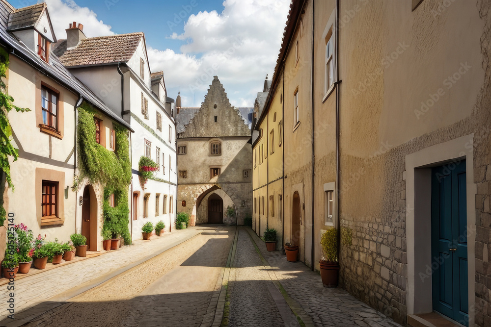 Narrow street in the old town. generated Generative AI