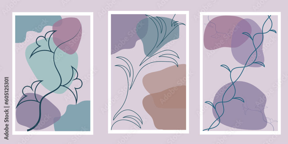 Set of botanical line art floral leaves, plants. Perfect for home decoration and beautiful background. Set of botanical line art floral leaves, plants. Perfect for home decoration and beautiful background.
