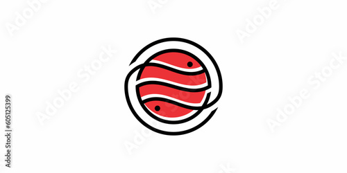 sushi salmon fish logo design with line art style. sushi roll logo vector element