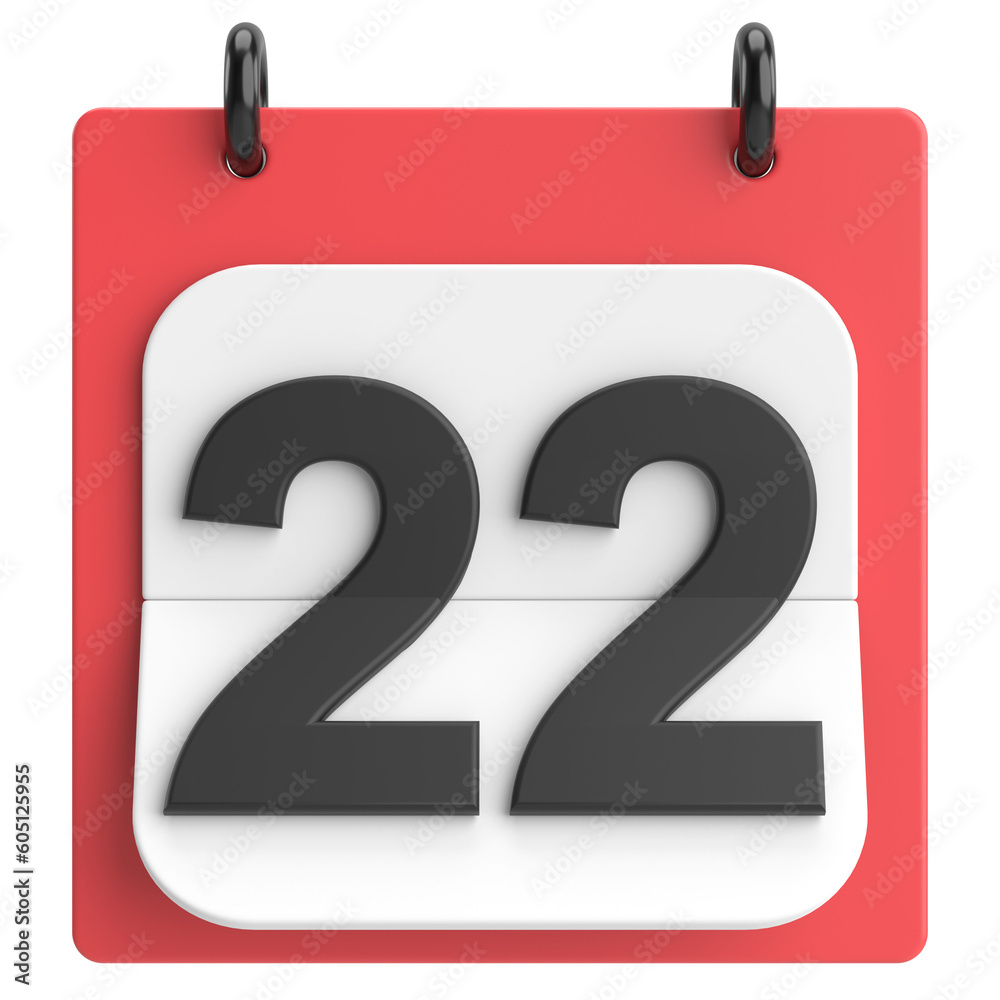 22nd. Twenty-second day of month. Calendar. 3D illustration. 22nd. Twenty-second day of month. Calendar. 3D illustration.