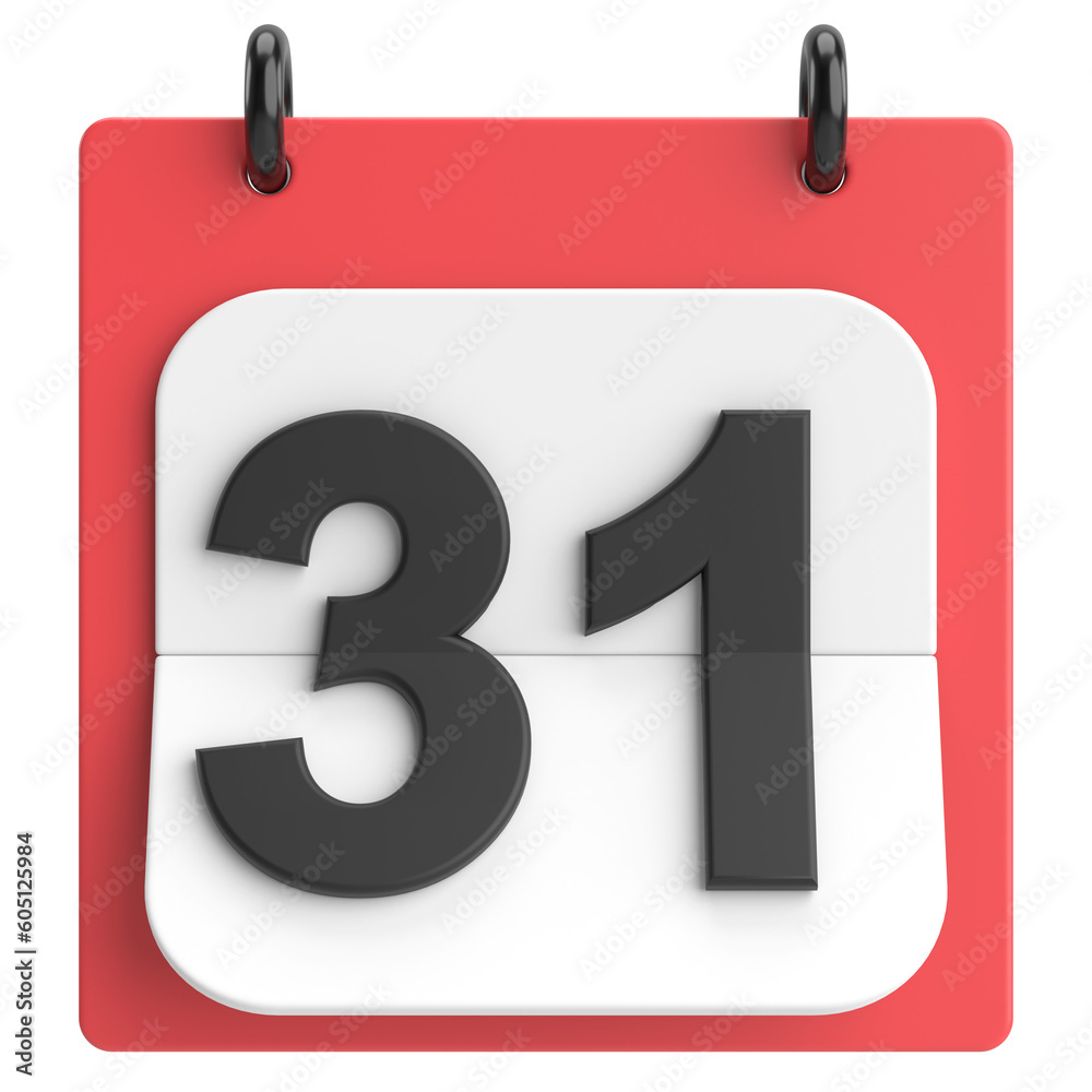 31st. Thirty-first day of month. Calendar. 3D illustration.