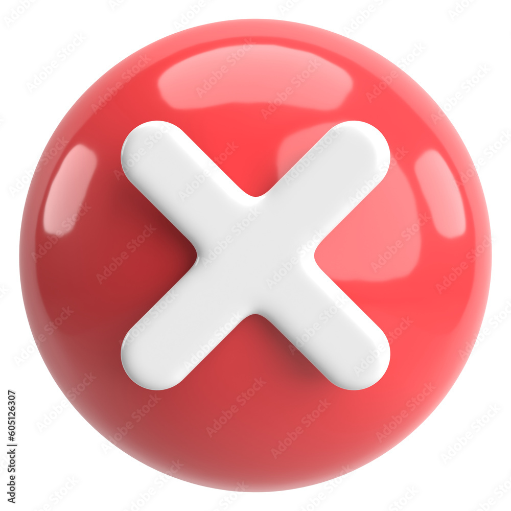 3D close button. Cross sign. 3D illustration.