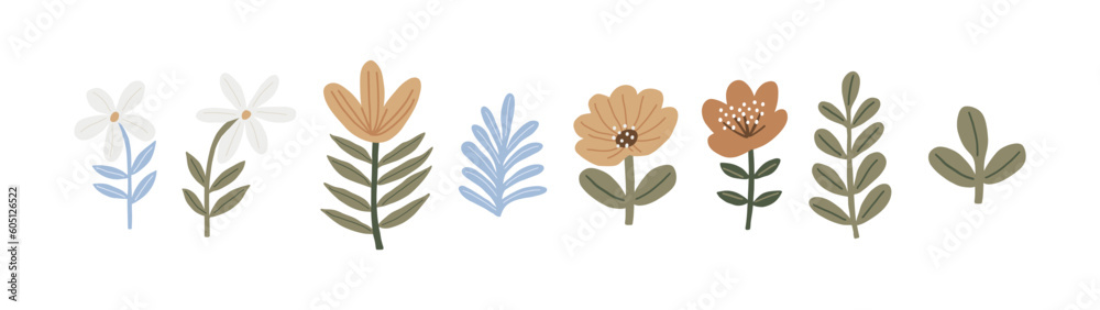 Cute Simple Flowers - flat illustration in modern style. Vector ...