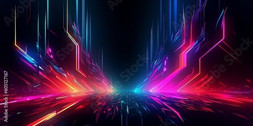 Abstract background with interlaced digital glitch and distortion effect. Futuristic cyberpunk design. Retro futurism, webpunk, rave 80s 90s cyberpunk aesthetic techno neon colors.  Generative Ai