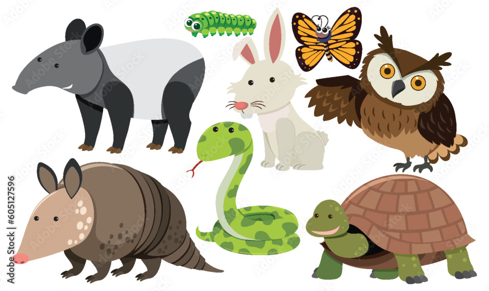 Fototapeta premium Set of animals cartoon simple style