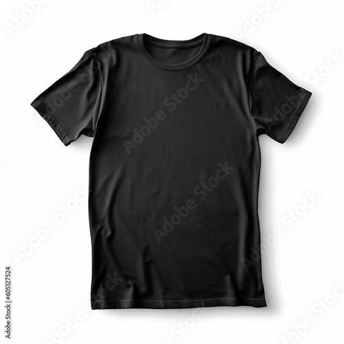 Black t shirt front view, isolated on white background. Ready for your mock up design template