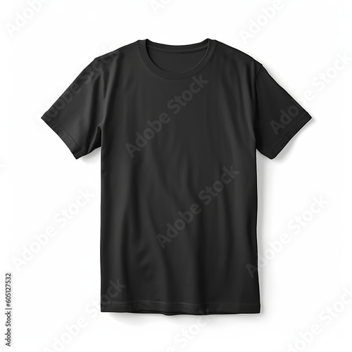 Black t shirt front view, isolated on white background. Ready for your mock up design template. Generative AI