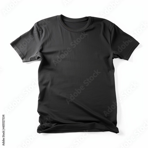 Black t shirt front view, isolated on white background. Ready for your mock up design template. 