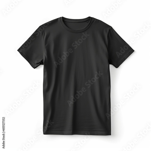 Black t shirt front view, isolated on white background. Ready for your mock up design template. Generative AI