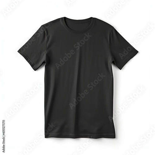 Black t shirt front view, isolated on white background. Ready for your mock up design template. Generative AI
