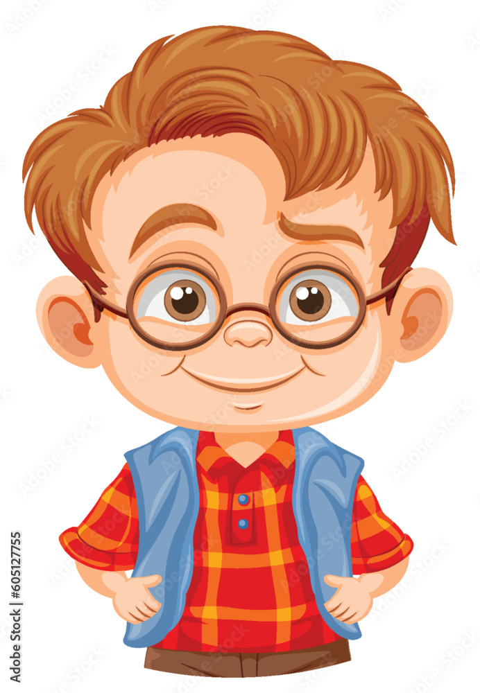 Cute nerdy boy cartoon character