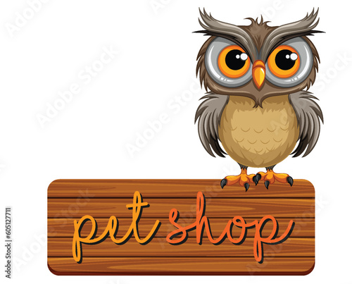 Owl standing on pet shop banner