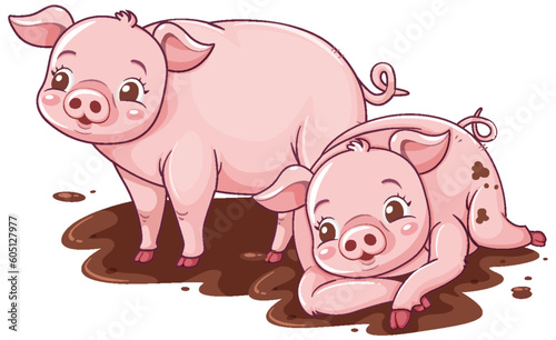 Cartoon Pigs Rolling in the Mud