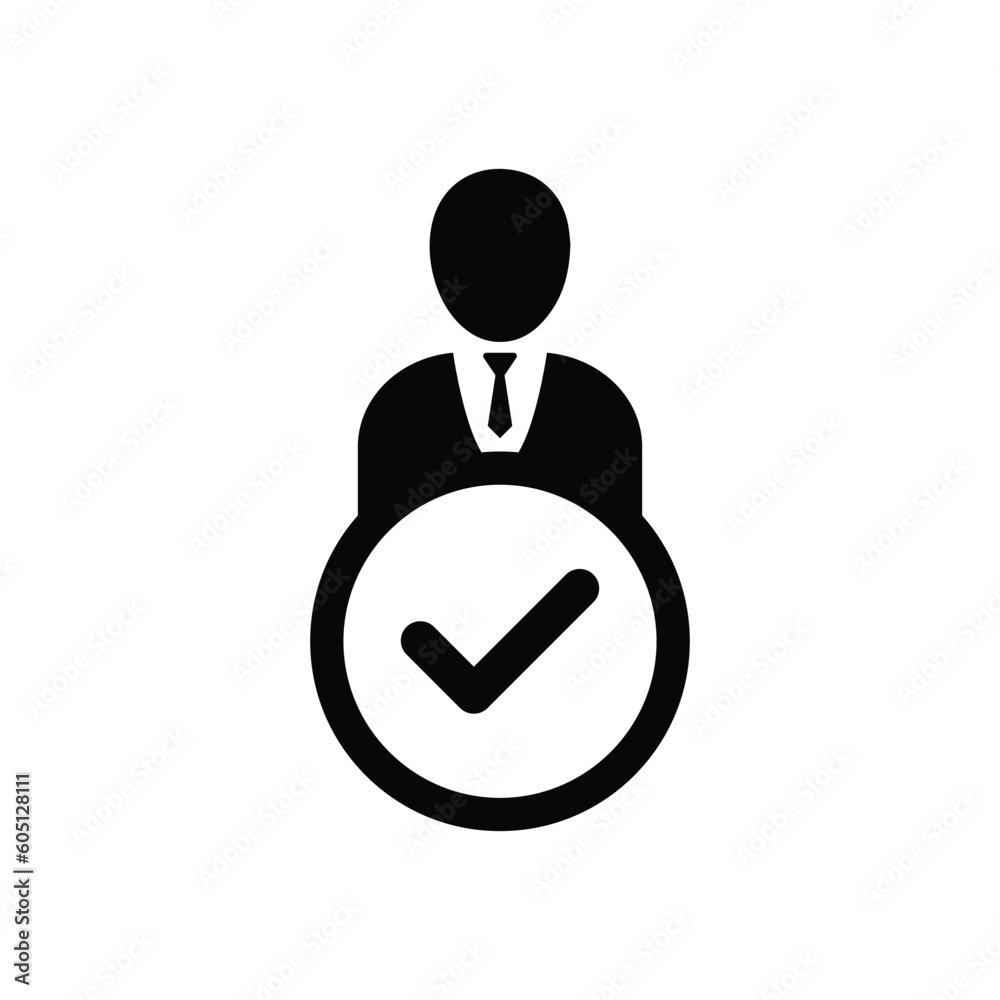 Man, person with check mark | tick sign in box. Flat style design icon Man, person with check mark | tick sign in box. Flat style design icon