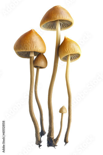 a Psilocybin (Magic Mushrooms), psychedelic-themed, mental and physical healing, photorealistic illustrations on a transparent background cutout in PNG. generative ai