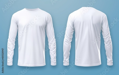 White long sleeve t shirt front and back view isolated on white background. Generative AI
