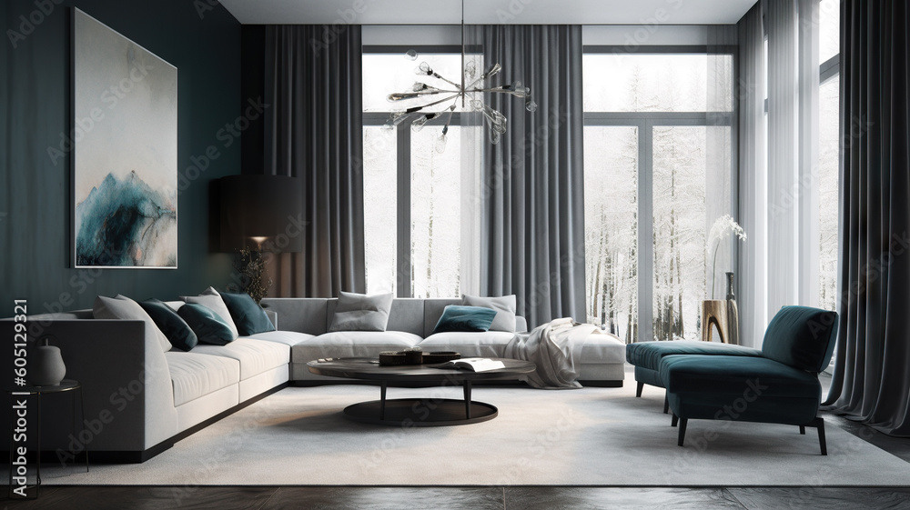 Luxurious living-room interior - Generative AI, AI generated Luxurious living-room interior - Generative AI, AI generated