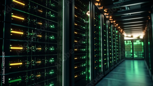 Server room  technology and data storage capabilities. Generative AI