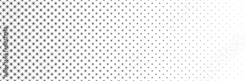 horizontal black halftone of asterisk and star design for pattern and background.