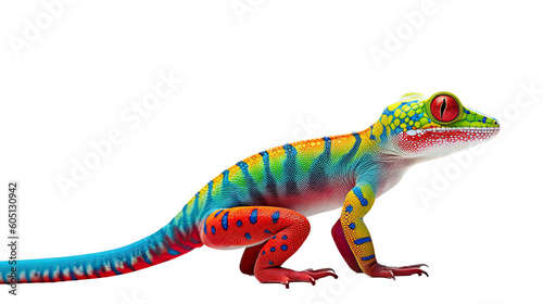 a Day Gecko, colorful, insectivores, Pet-themed, photorealistic illustrations in a PNG. Generative AI