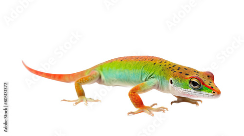 a Day Gecko, colorful, insectivores, Pet-themed, photorealistic illustrations in a PNG. Generative AI