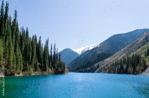 Fototapeta Naklejka Na Ścianę i Meble -  Mountains in the background near Lake Kolsai, Kazakhstan