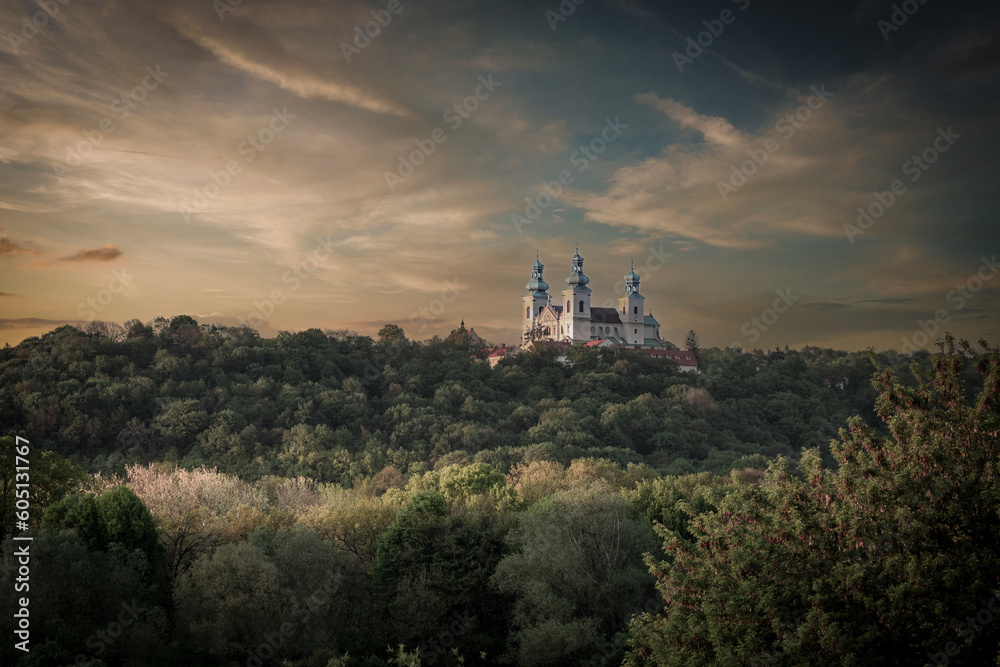 Monastery building in Krakow seen from afar, Poland.