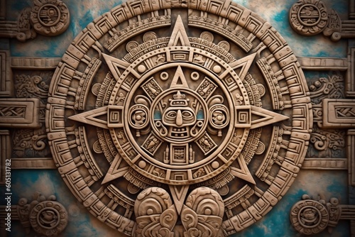 Ancient Aztec Mayan Calendar: Intricate Round Pattern on Stone Surface. AI © Usmanify
