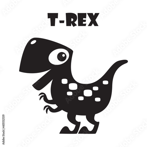 Tyrannosaurus Rex . Cute dinosaurs cartoon characters . Silhouette black isolated color . Flat design . Vector illustration .