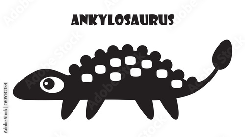 Ankylosaurus . Cute dinosaurs cartoon characters . Silhouette black isolated color . Flat design . Vector illustration .