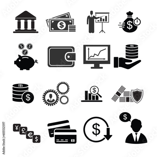 Finance and business line icons collection. Big UI icon set in a flat design. Finance Icons on white background. Business and finance icons set on white background. Vector illustration