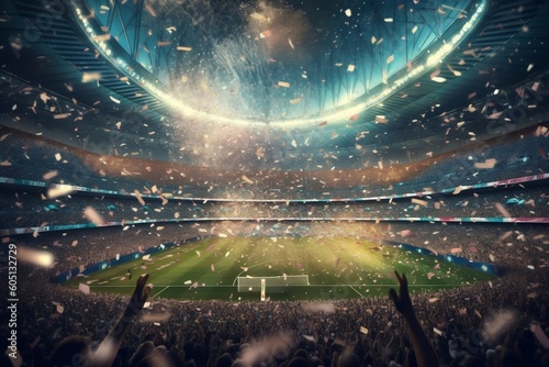 Majestic Stadium: Championship Final with Falling Confetti. AI