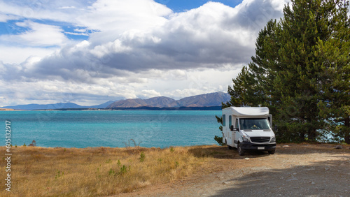 Motor home has stop over at picturesque lake Pukaki site © NMint