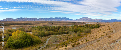 Picturesque Canterbury autumn landscape panorama, New Zealand