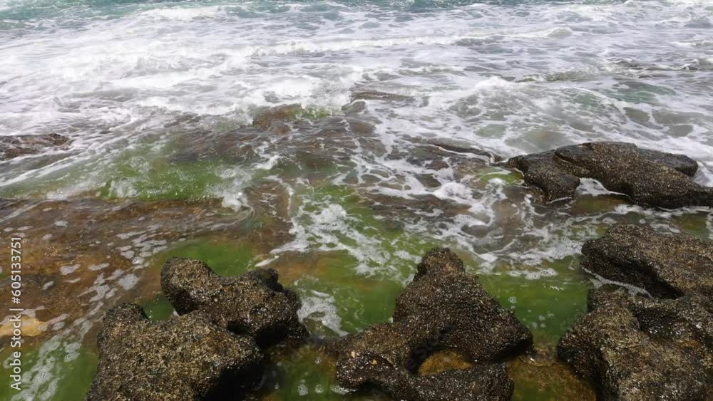 4K Coast of Kefken district of Kocaeli province, Turkey. The moment the waves hit the shore in the Black Sea. People visit Kefken Pink Rocks in Kandira. 4K Coast of Kefken district of Kocaeli province, Turkey. The moment the waves hit the shore in the Black Sea. People visit Kefken Pink Rocks in Kandira.