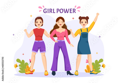 Girl Power Vector Illustration to Show Women Can Also Be Stronger and Independent in Woman Rights and Diversity Flat Cartoon Hand Drawn Templates
