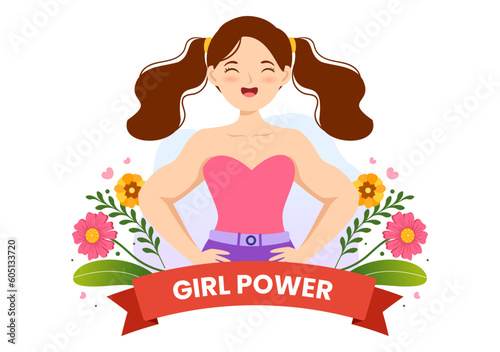 Girl Power Vector Illustration to Show Women Can Also Be Stronger and Independent in Woman Rights and Diversity Flat Cartoon Hand Drawn Templates
