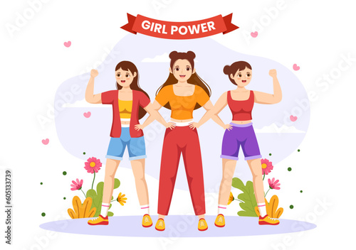 Girl Power Vector Illustration to Show Women Can Also Be Stronger and Independent in Woman Rights and Diversity Flat Cartoon Hand Drawn Templates