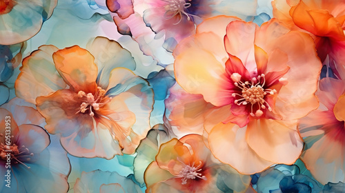 Abstract background alcohol ink colorful flowers art. 