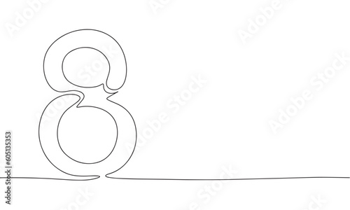 Number 8 one line continuous. Line art number 8 outline silhouette vector illustration.