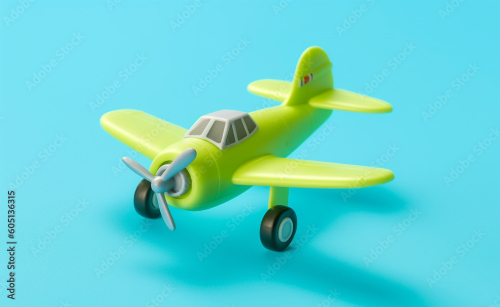toy plane isolated on blue. generative ai. toy plane isolated on blue. generative ai.