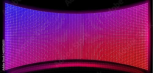 Tv show led screen stage and lcd wall background. Light panel concave monitor digital texture with dot pattern and scene. Curved cinema glittering diode pixel technology vector backdrop illustration