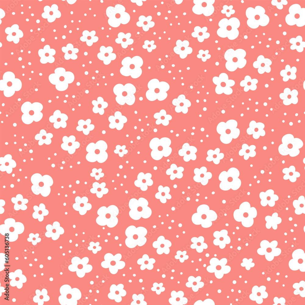 Cute vector pattern. White daisies on a red background. Cheerful children's background Cute vector pattern. White daisies on a red background. Cheerful children's background
